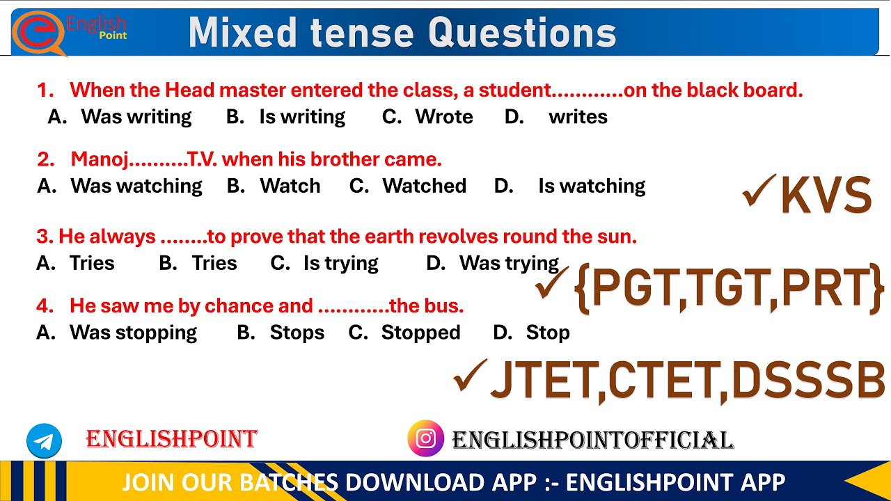 MIXED TENSE EXERCISE FOR ALL INDIA EXAM