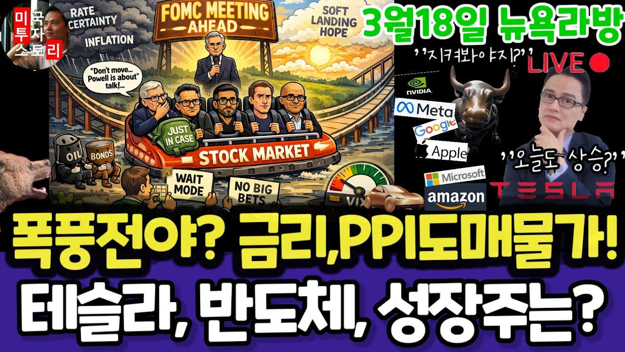 미국주식/이란전쟁,연준FOMC,PPI/테슬라 엔비디아 구글 애플 아마존 메타 마소 팔란티어 아이온큐 삼성전자 MU 브로드컴 오라클 코어위브 네비우스 샌디스크 비트코인 금은 룰루레몬