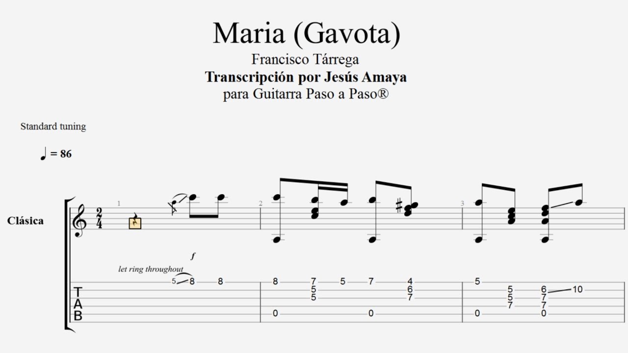 Maria (Gavota) - Tárrega - Tablatura por Jesús Amaya...