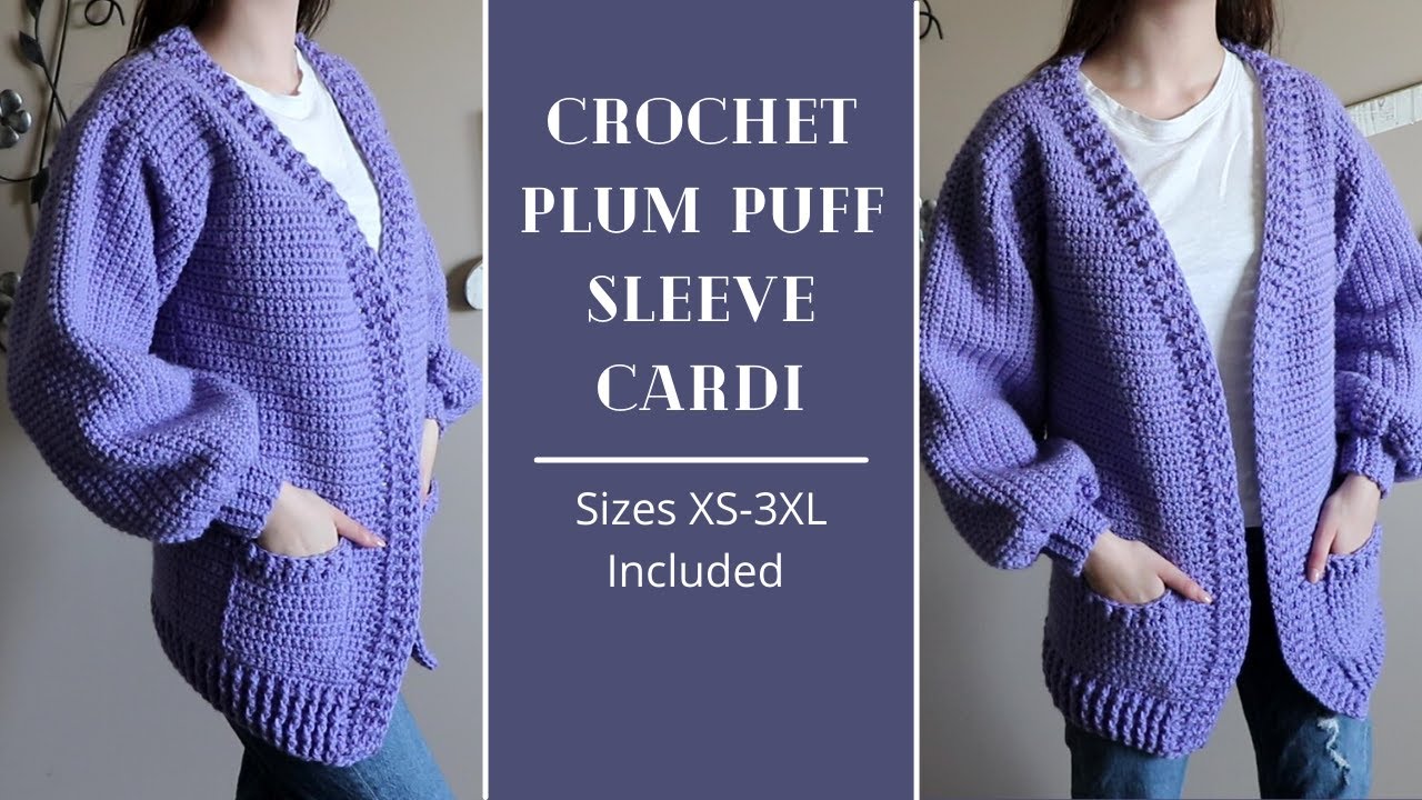 XS-3XL | Crochet Plum Puff Sleeve Cardigan | DIY Tutorial & Pattern
