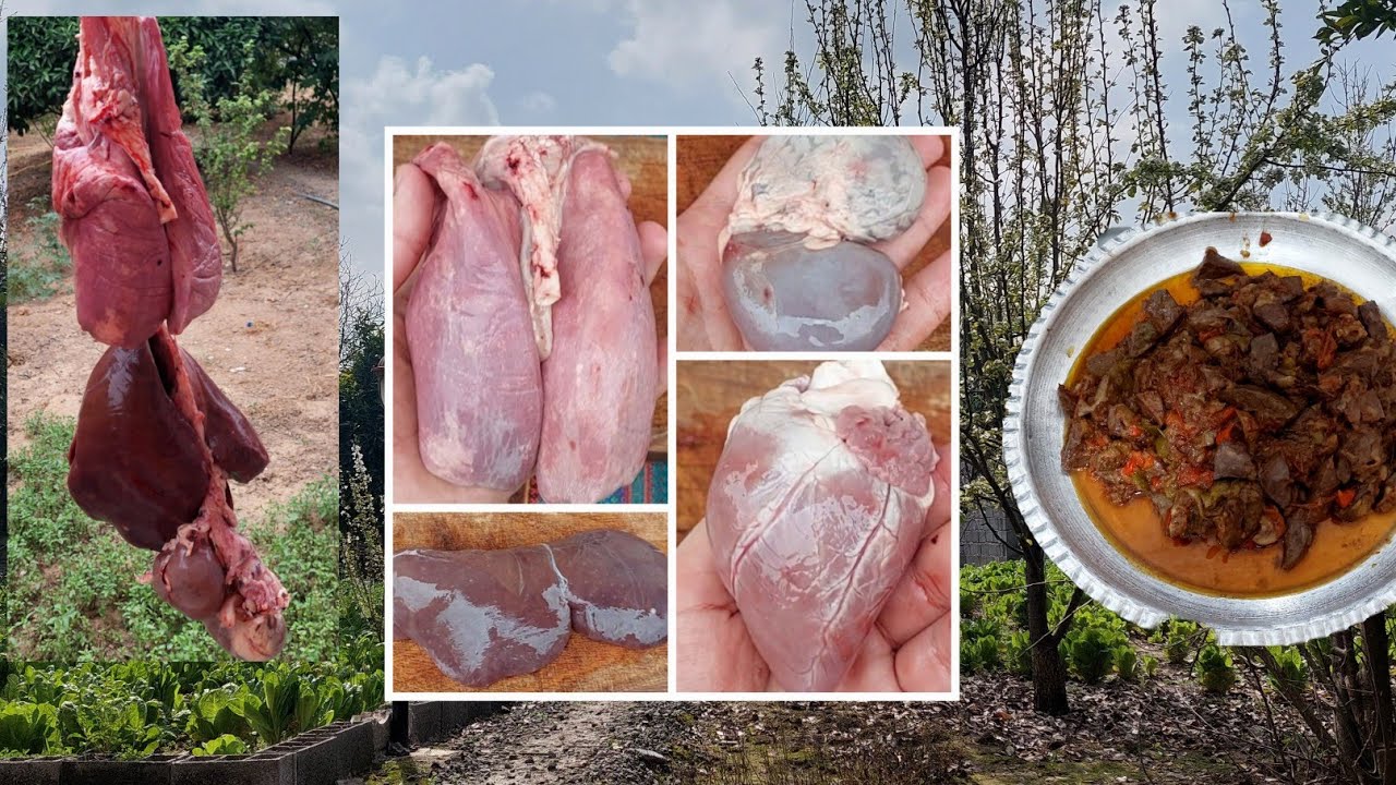 Cooking sheep's heart, lungs, liver and kidney in a rural way#cooking #food #heart#lung#Kidney