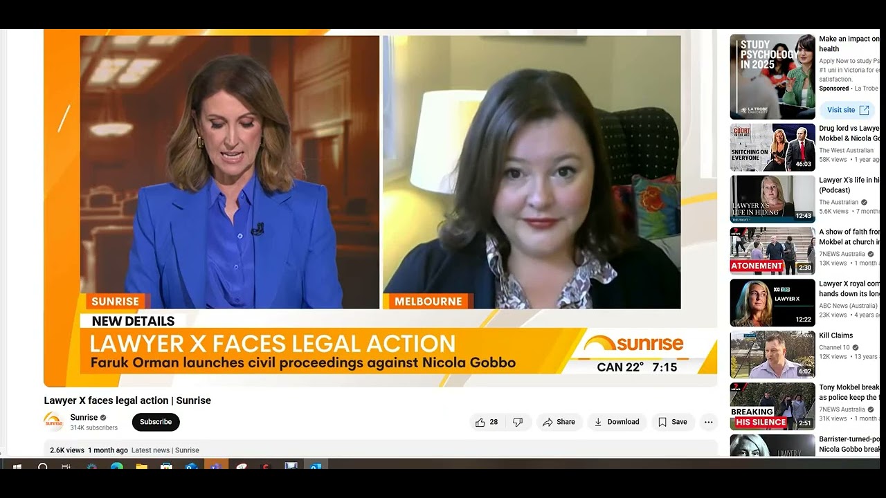 Sunrise, Lawyer X faces legal action - Nicola Gobbo faces the music