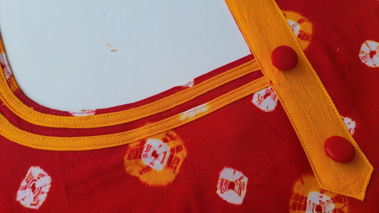 Tailoring beginners one side patch work kurta neck design 