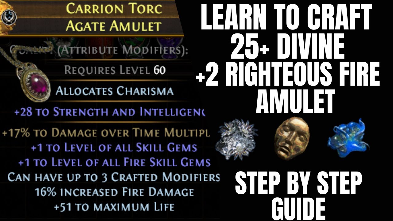 Learn to Craft 25+ Divine RF Righteous Fire +2 Amulet Path of Exile Sanctum 3.20 POE Crafting Guide