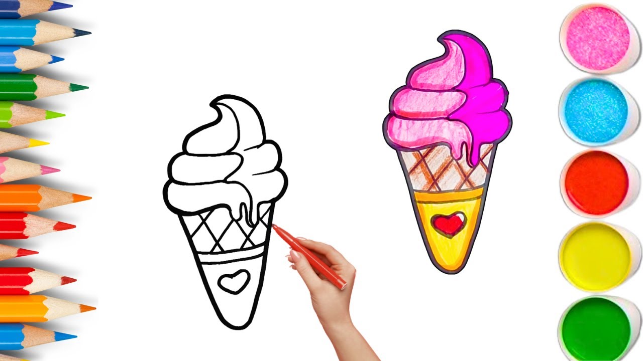 How To Draw cute Icecream Drawing, Painting & Coloring For Kids and Toddlers_ Child Art 🐋🌈🎨
