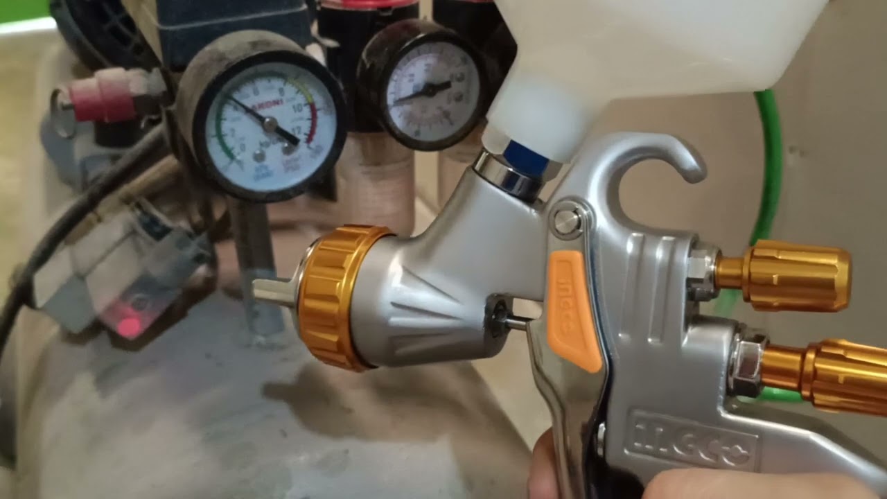 Tes spray gun ingco lvmp pada kompresor 1 hp