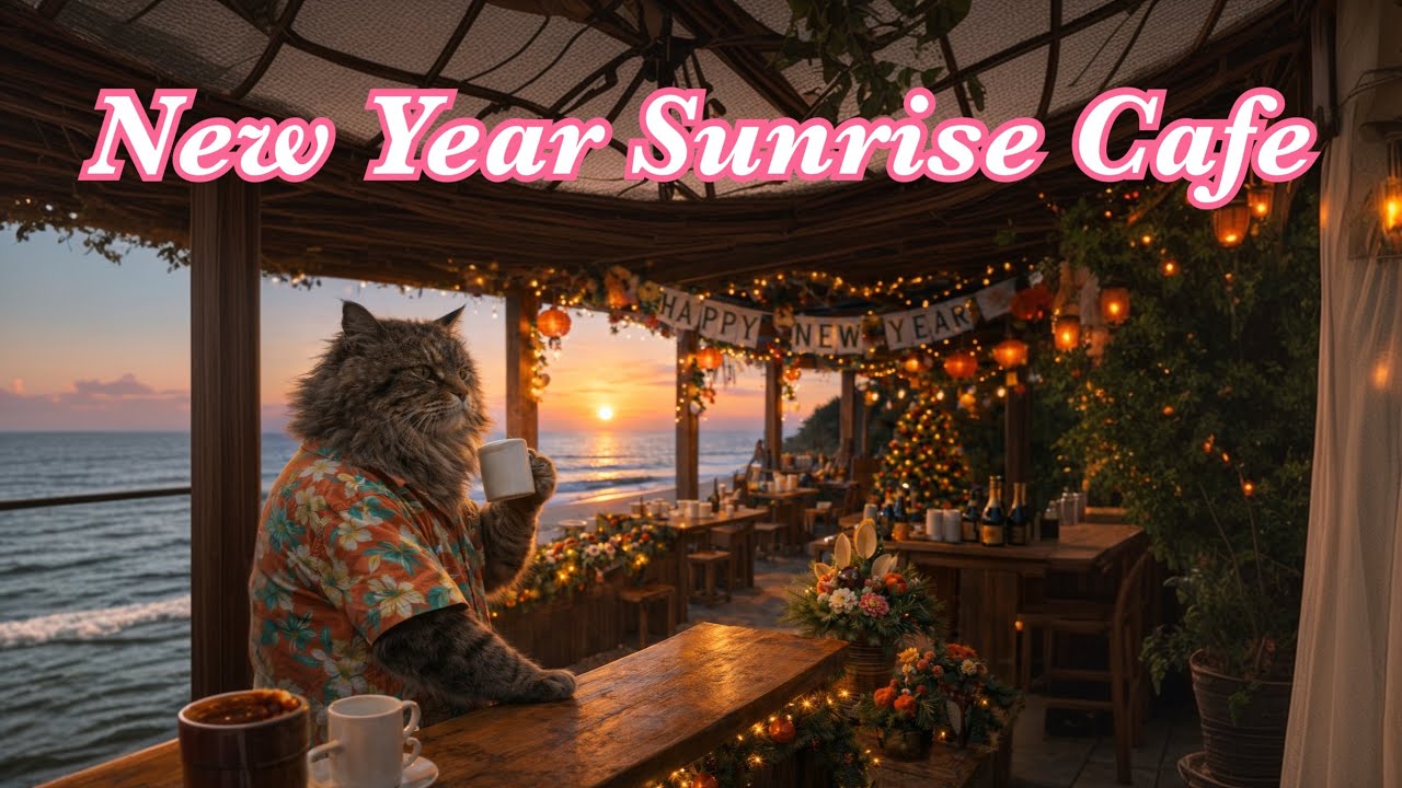 New Year Sunrise Café ☀️Chill Lofi Beats by the Sea🐈