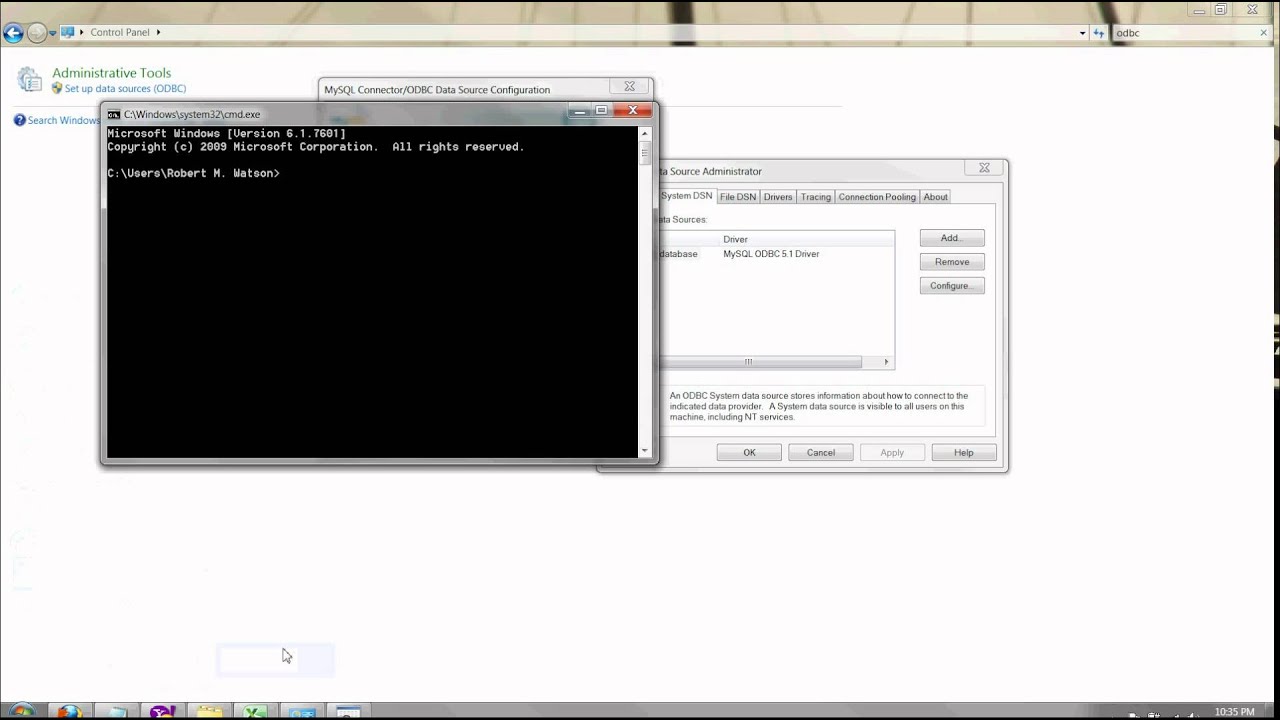 setting up odbc connection to mysql database
