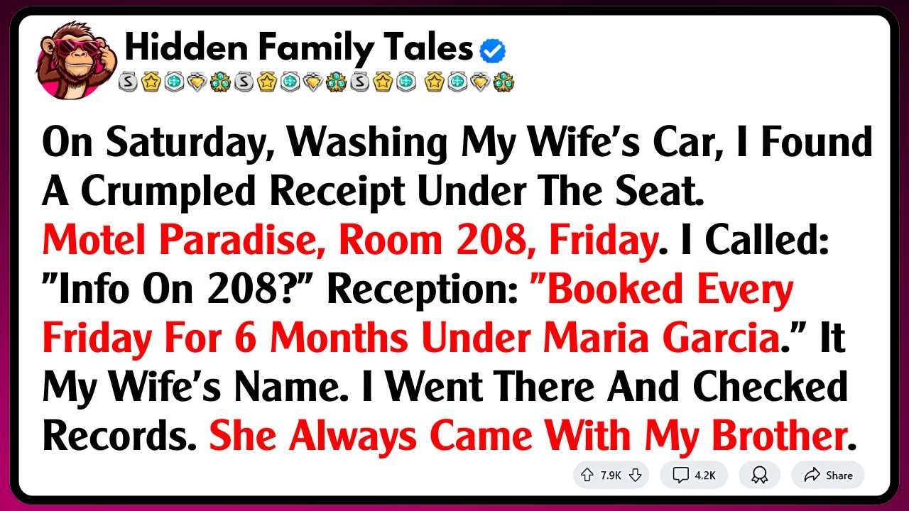 On Saturday, Washing My Wife's Car, I Found A Crumpled Receipt Under The Seat. Motel Paradise,...