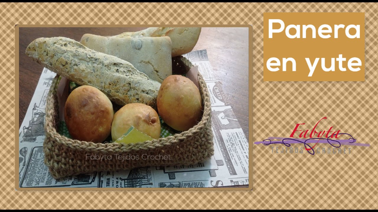 Panera cuadrada de yute, en crochet