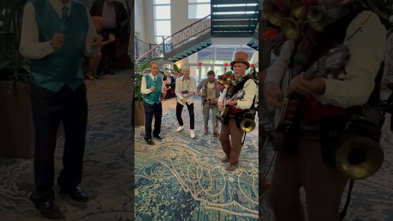 Florida Fairs convention Eric Haines one man band, with volunteers