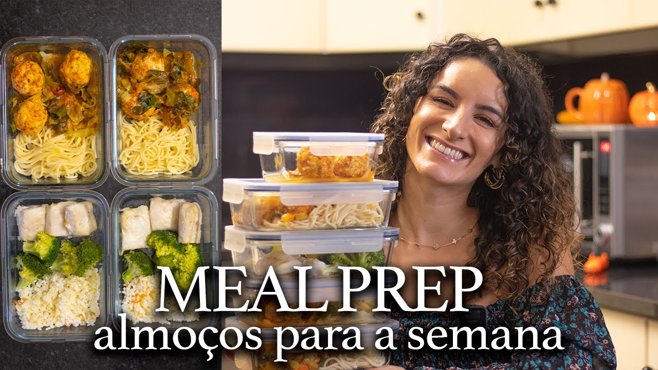 MEAL PREP SAUDÁVEL DE ALMOÇOS PARA A SEMANA - almôndegas de frango e pescada no forno