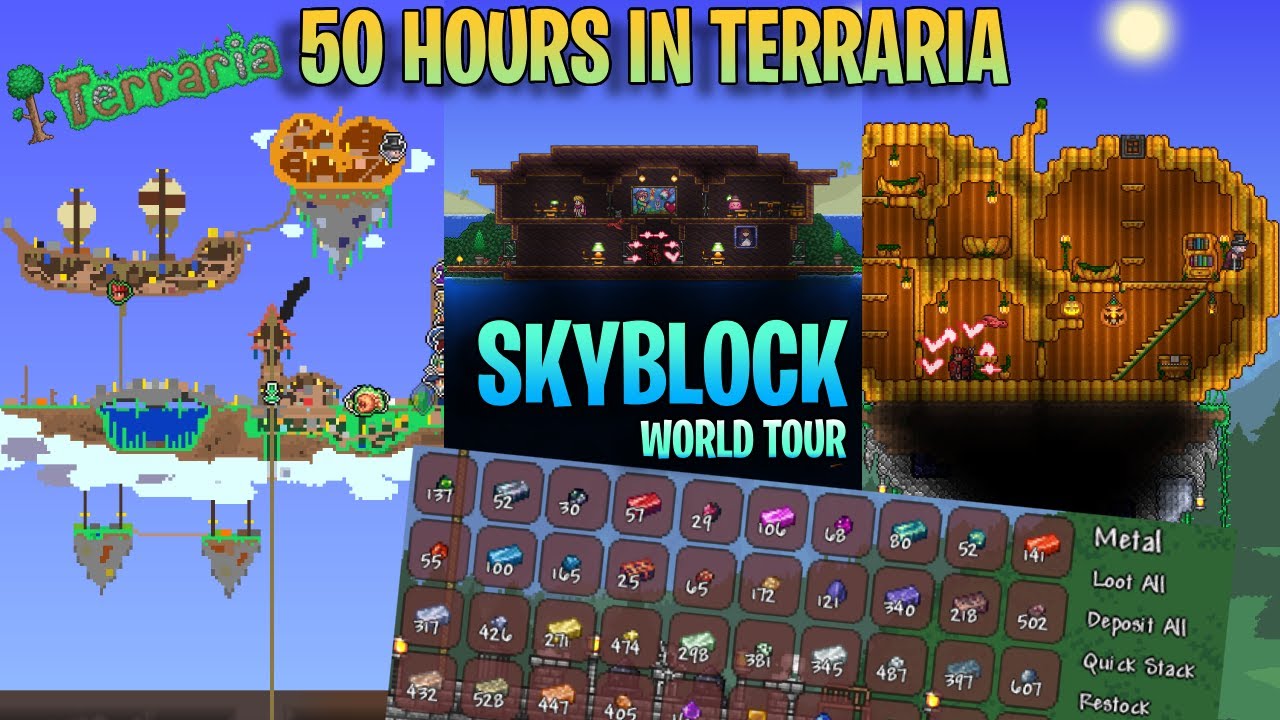 I played 50 hours of terraria skyblock (world tour)