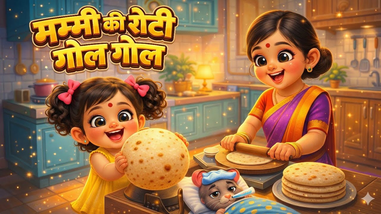 मम्मी की रोटी गोल गोल |  3D Hindi Rhymes | 7 min Rhymes | Bulbuli Hindi Rhymes 