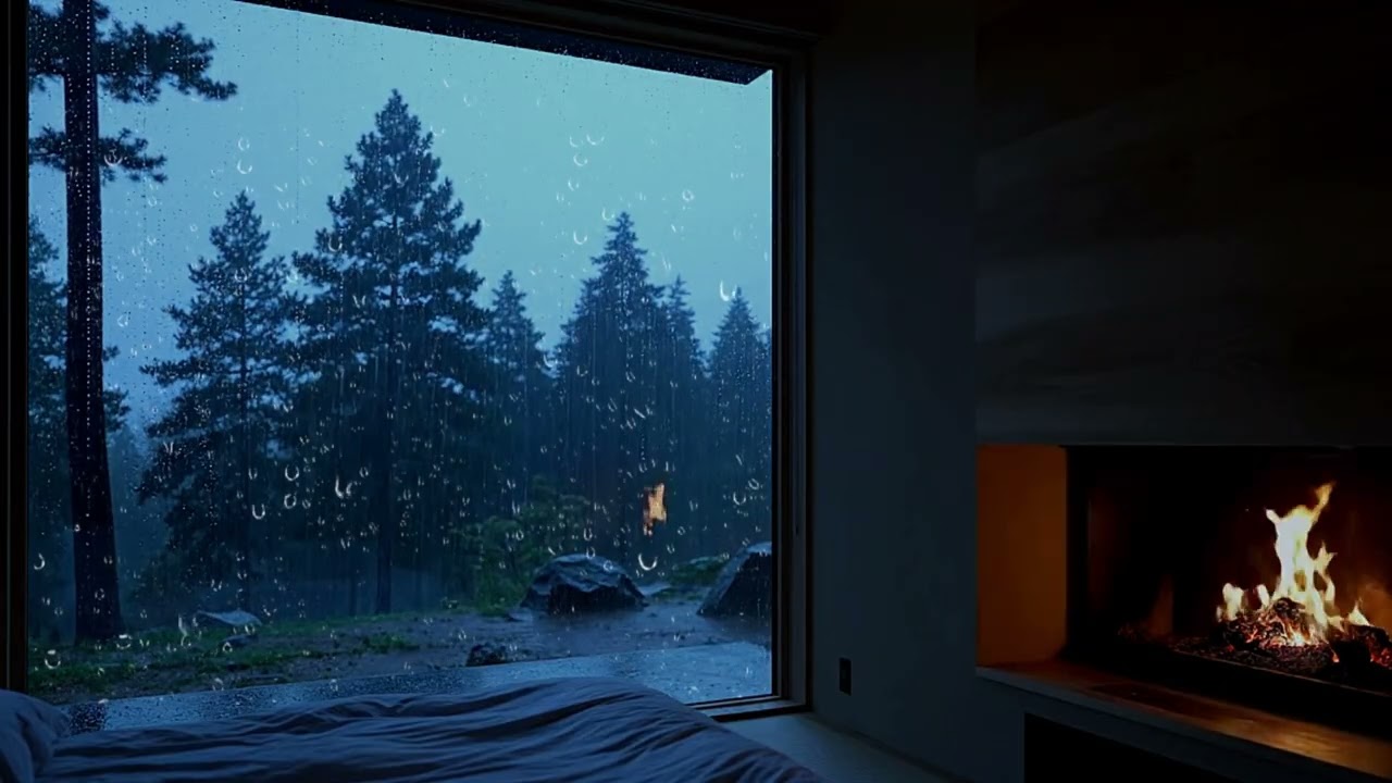 NO ADS 🌧 | Night Rain & Warm Fireplace | Defeat Insomnia & Calm Overthinking