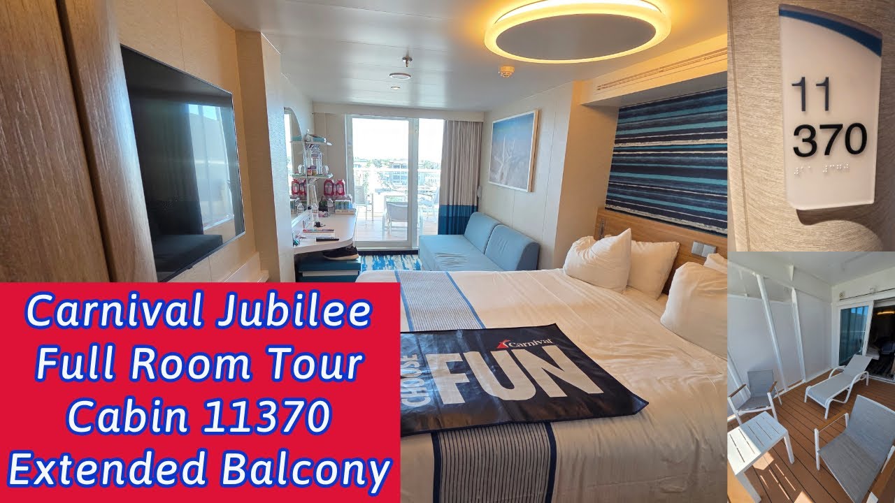 Carnival Jubilee Extended Balcony Cabin Room Tour | Room 11370 Midship Port Side Deck 11 |April 2025