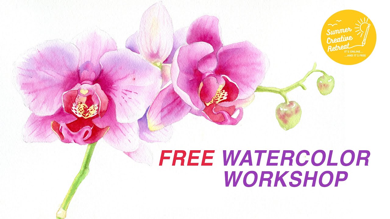 ✨ Pink Orchids FULL Watercolor Workshop Recording ✨ With Outlines