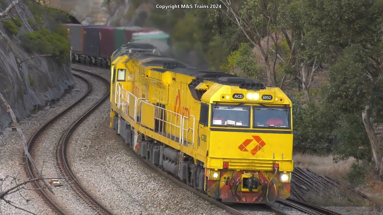 A SELECTION OF AUSTRALIAN FREIGHT TRAINS TAKE ON THE STEEP ADELAIDE HILLS