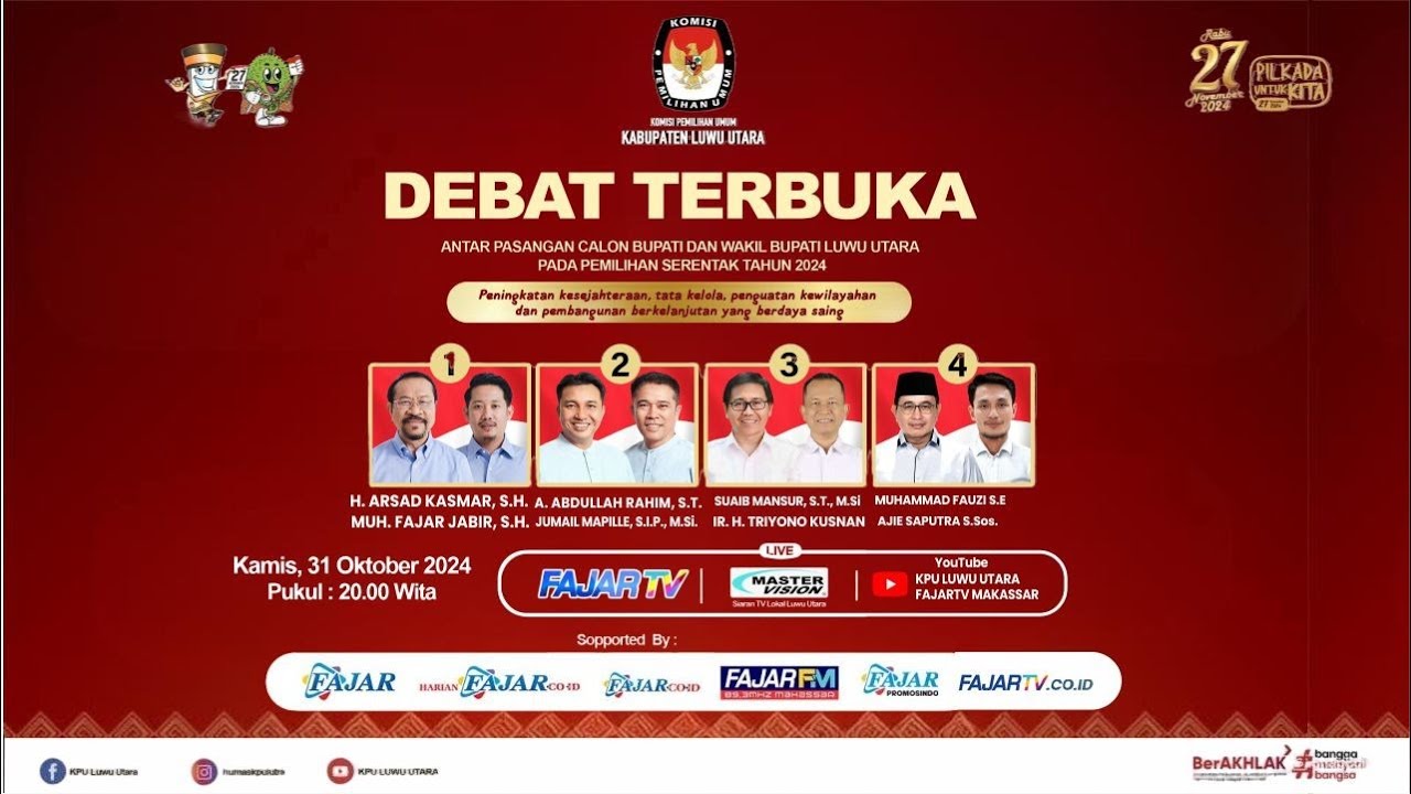 DEBAT TERBUKA ANTAR PASANGAN CALON BUPATI DAN WAKIL BUPATI LUWU UTARA TAHUN 2024