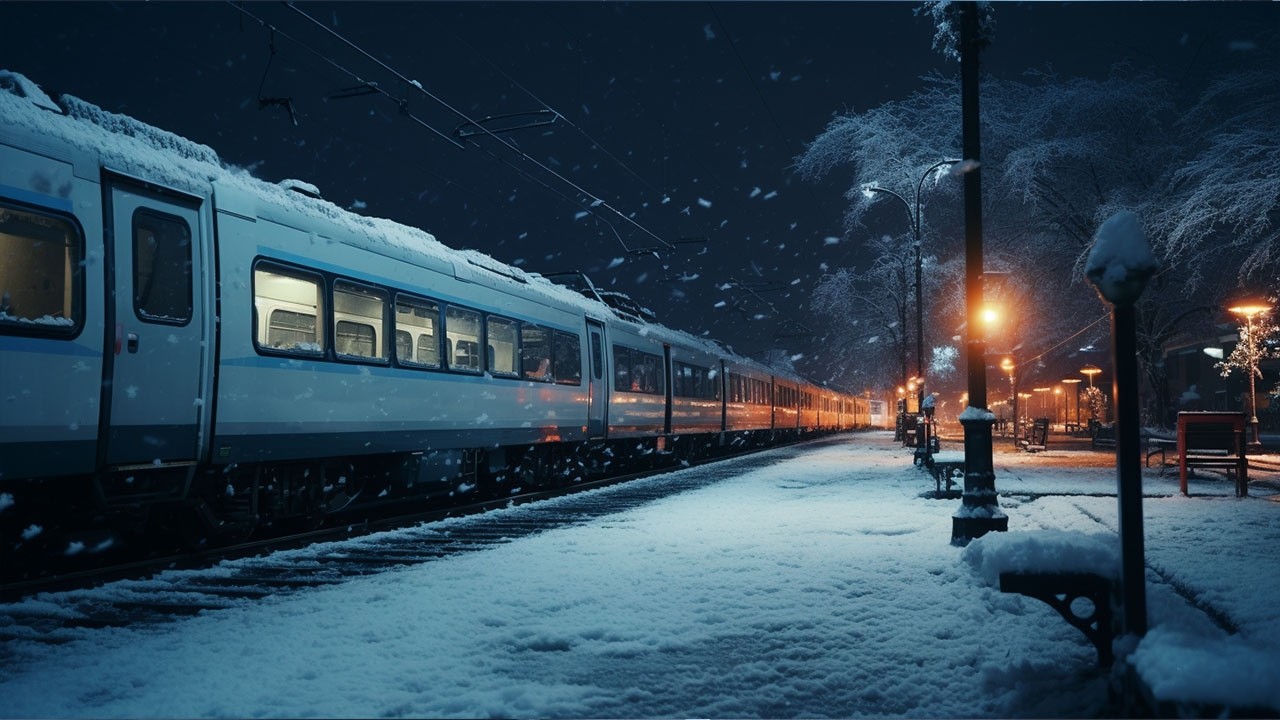 Enjoy the sounds of the snowstorm at the train station | Snowfall and wind help you sleep soundly