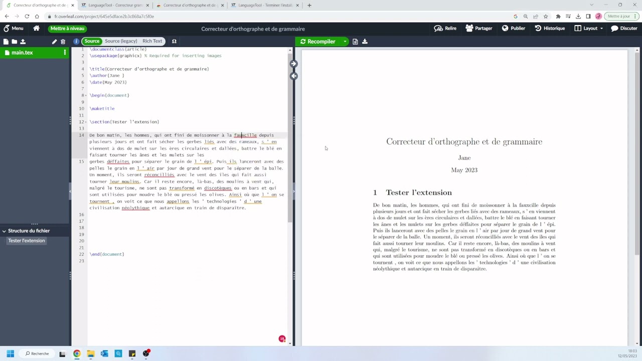 Tuto 10:Correcteur d&rsquo;orthographe, et grammaire Overleaf (Spelling and grammar checker on Overleaf)