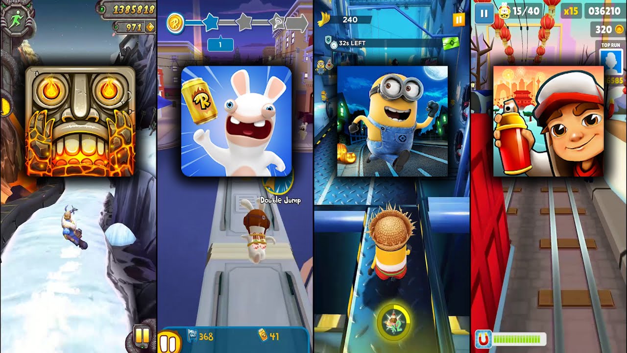 Temple Run 2 Volcano Island Vs Rabbids Crazy Rush Vs Minion Rush Vs Subway Surfers Beijing - Endless