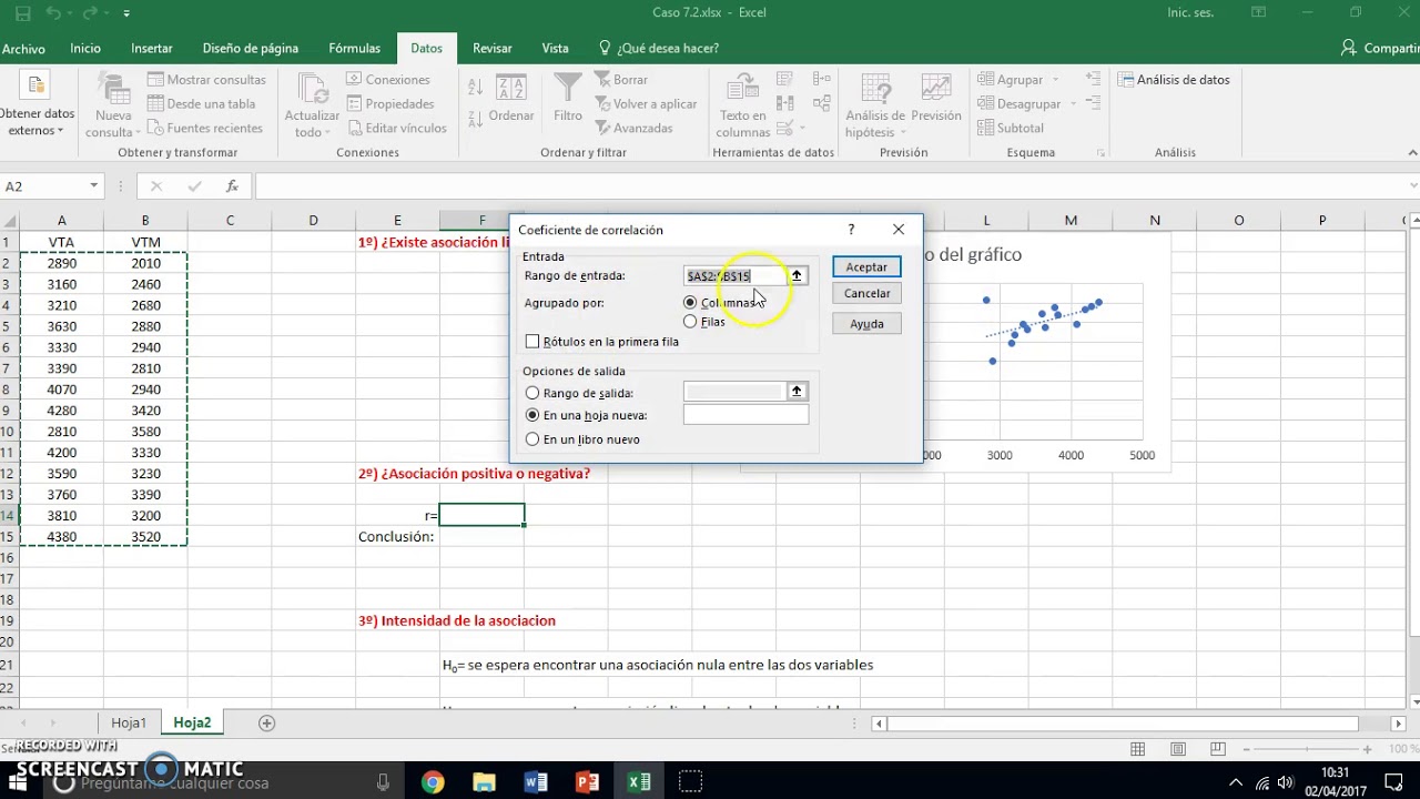 Correlación lineal en Excel