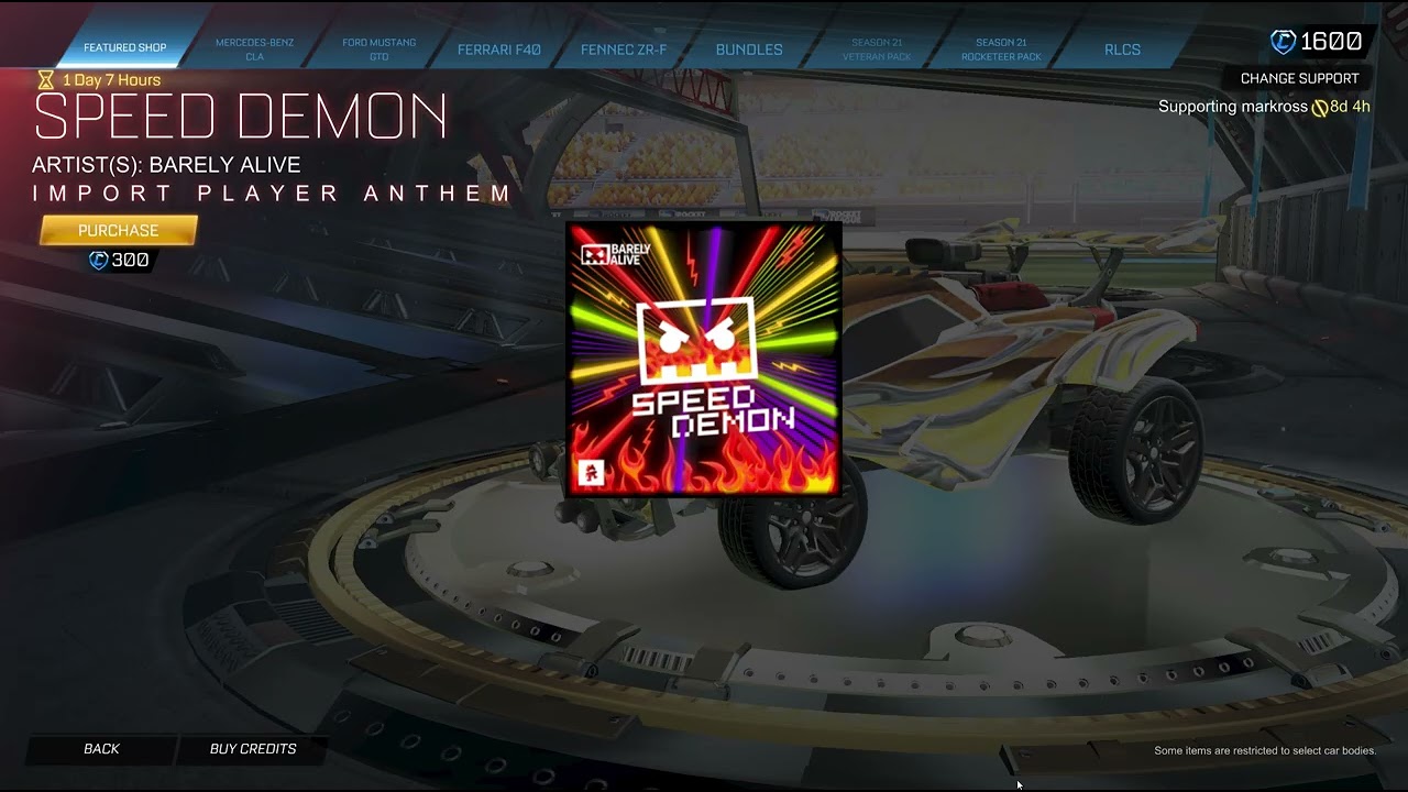 Player Anthem: Speed Demon by Barely Alive is now in Rocket League Item Shop!