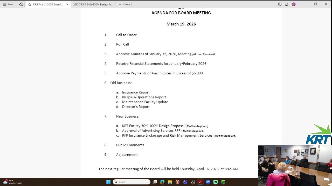 KRT March '26 Board Meeting