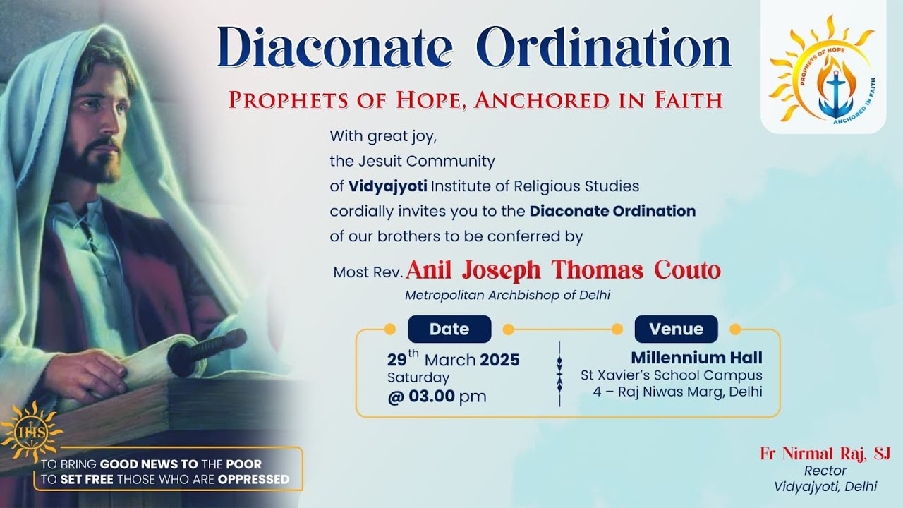 Diaconate Ordination 2025- Vidyajyoti on march 29th 3 pm onwards @ New Delhi