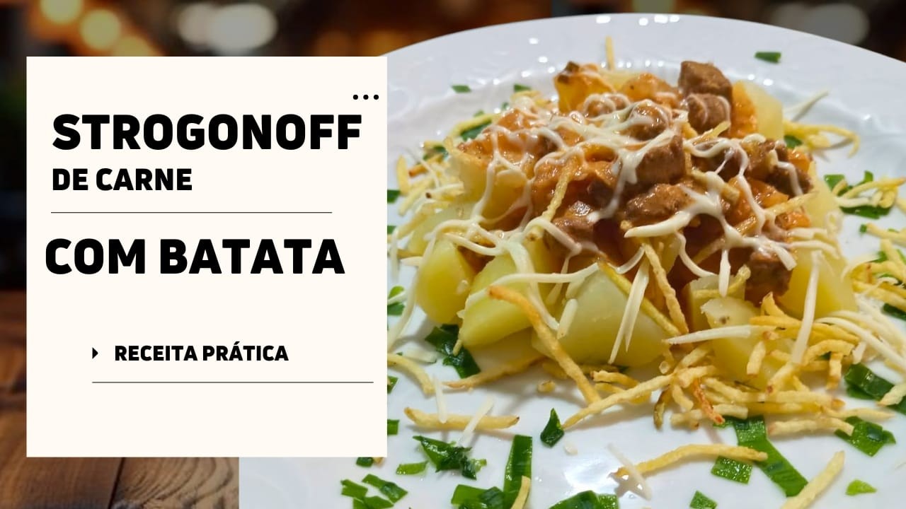 Vamos fazer um Strogonoff  de carne de gado com batatas para o jantar.