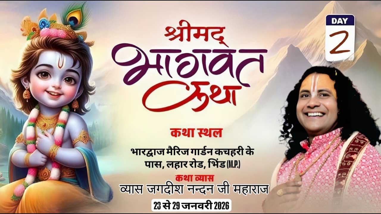 Day-2श्रीमद्भागवतकथा व्यास-जगदीश नन्दन जी महाराज स्थल भारद्वाज मैरिजगार्डन के पासलहाररोड भिंड (M.P.)