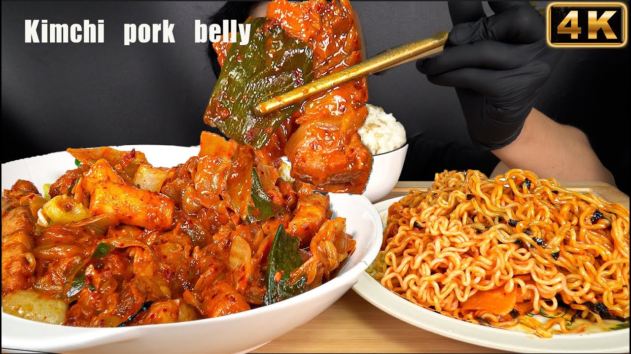 4K MUKBANG ASMR | Korea Kimchi Pork Belly & Bibim Noodle 삼겹 김치 볶음 & 비빔면