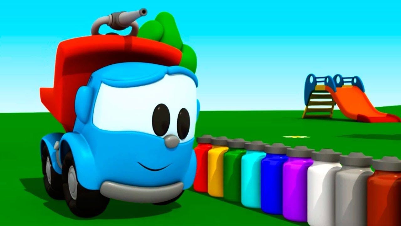Léo o caminhão. As cores para crianças. Desenhos animados