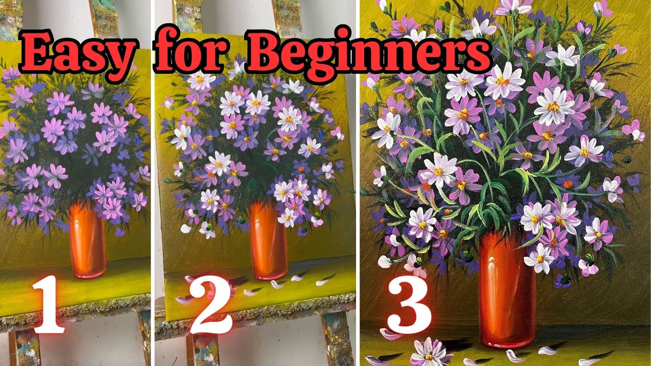 How to Draw Flowers Easy / Acrylic Painting for Beginners