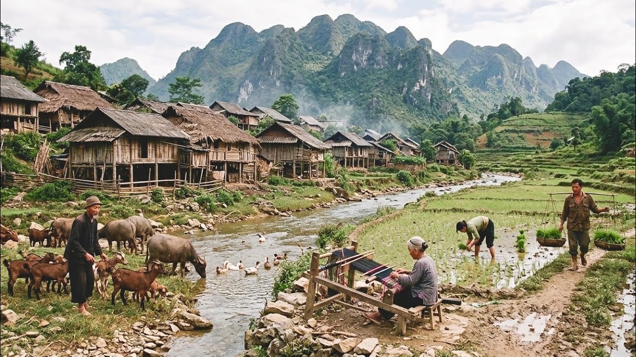 Life in a Small Village at the Foot of the Mountain | Farming, Livestock and Traditional Weaving