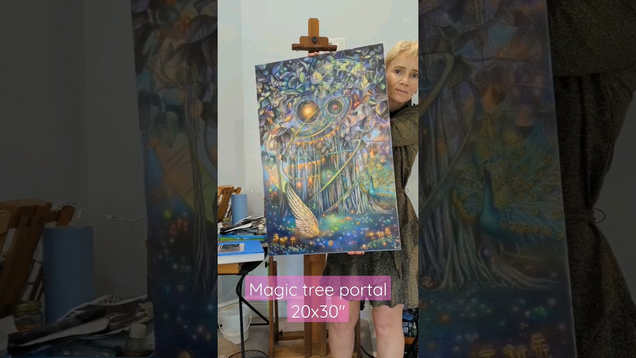 surreal art painting, visionary art, colored pencil drawing of tree
