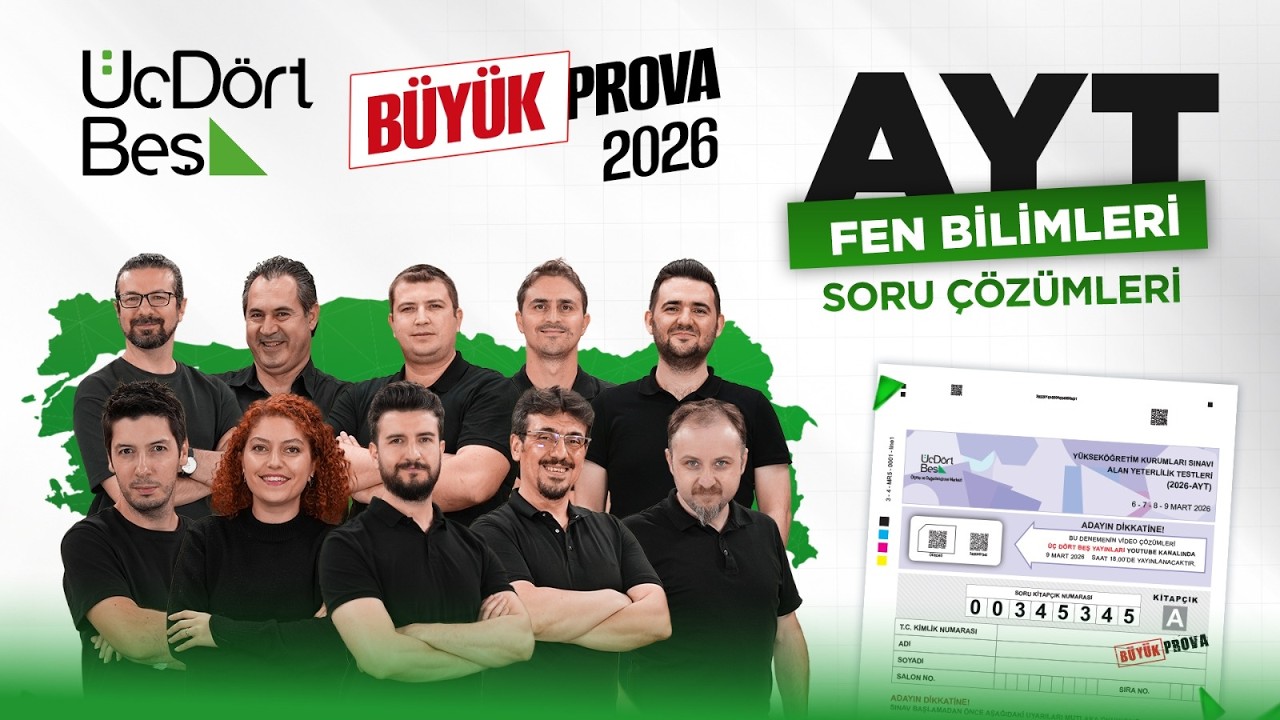 &Uuml;&Ccedil;D&Ouml;RTBEŞ YAYINLARI T&Uuml;RKİYE GENELİ B&Uuml;Y&Uuml;K PROVA AYT FEN BİLİMLERİ DENEMESİ MART 2026