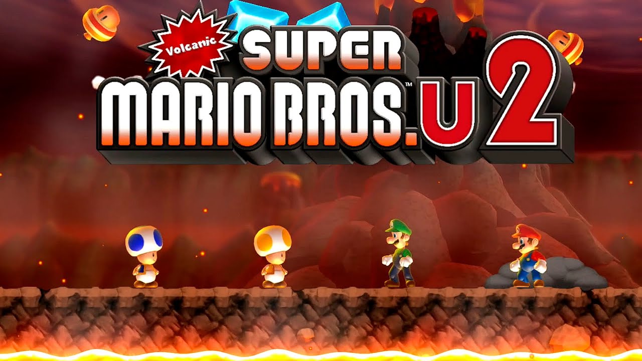New Super Mario Bros U Volcanic 2 - Walkthrough 2 Players (World 1) Co Op