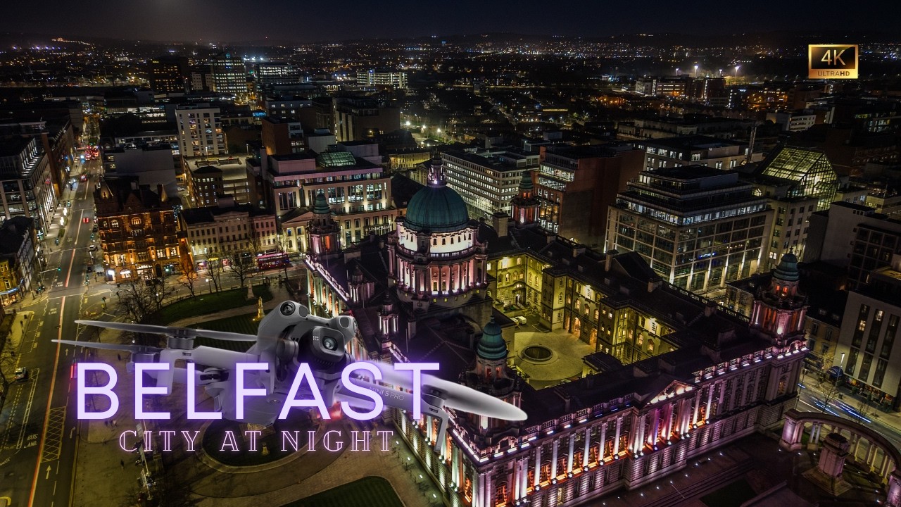 Belfast at Night From Above  Cinematic Drone Film 4K
