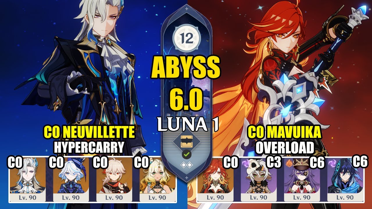 【Genshin Impact Бездна 6.0】C0 Нёвиллет Гиперкерри & C0 Мавуика Перегруз｜原神 Spiral Abyss