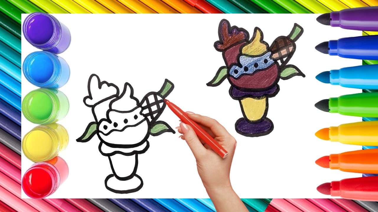 How To Draw cute Ice Cream Drawing, Painting & Coloring For Kids and Toddlers_ Child Art 🐋🌈🎨