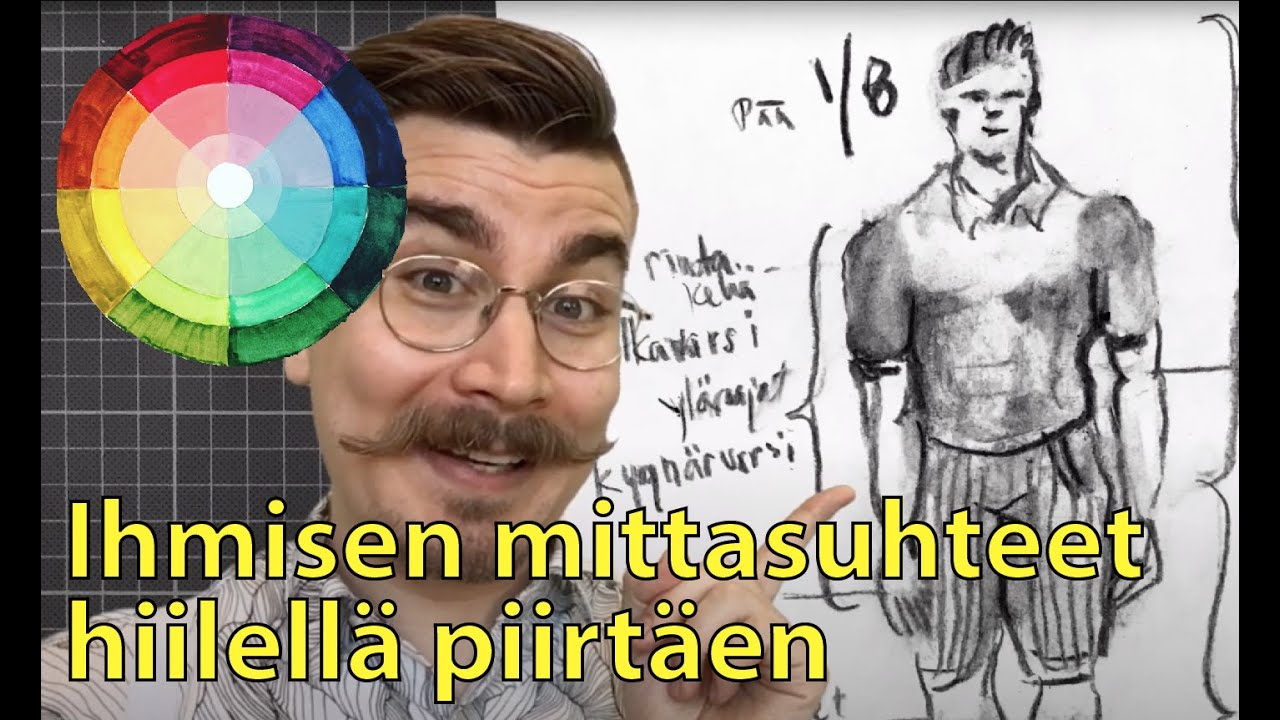 Ihmisen mittasuhteet hiilellä piirtäen