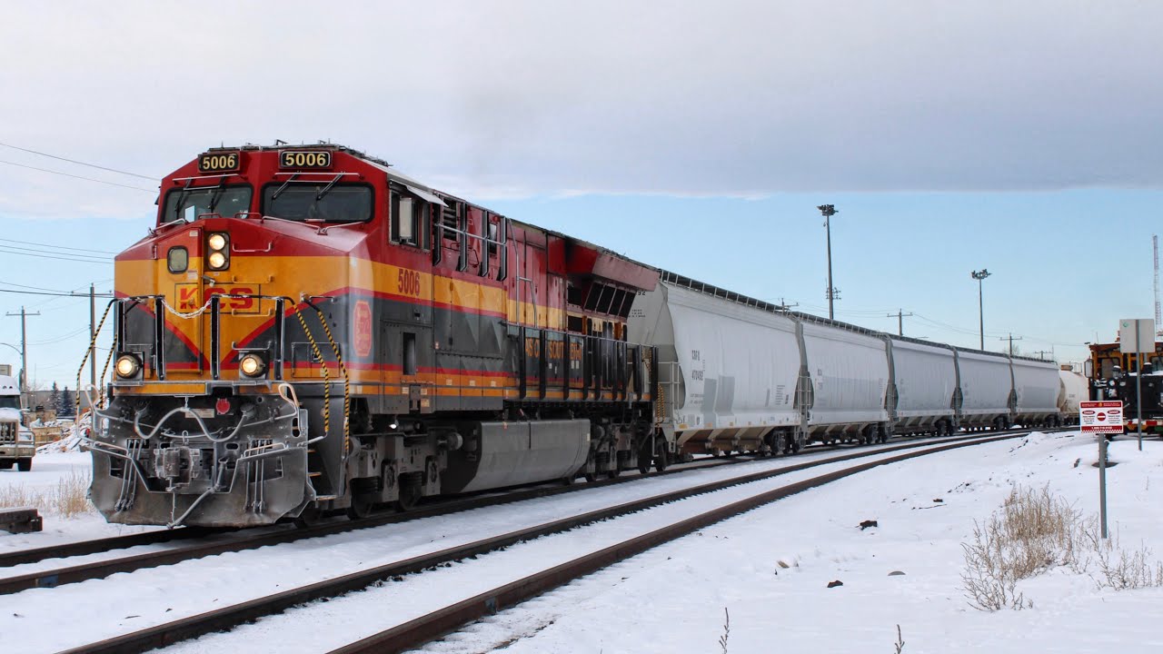 KCS 5006 leading CP Mix freight train Northbound departing Calgary, AB onto the Red Deer sub