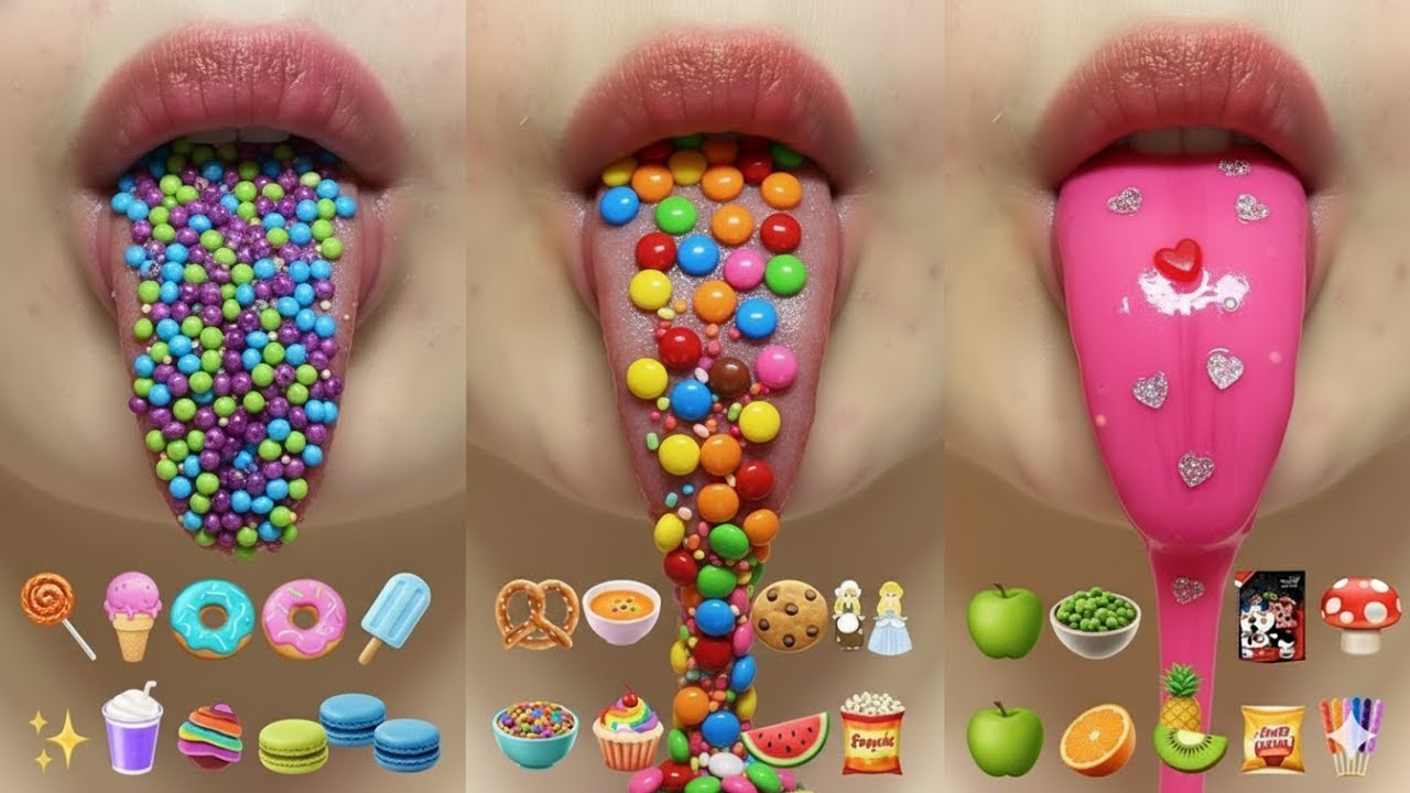 ASMR EMOJI FOOD 🍯🐙😸🌈❄️🍠🍈🍎🍫⚪️ 이모지 먹방  Eating Sound Mukang