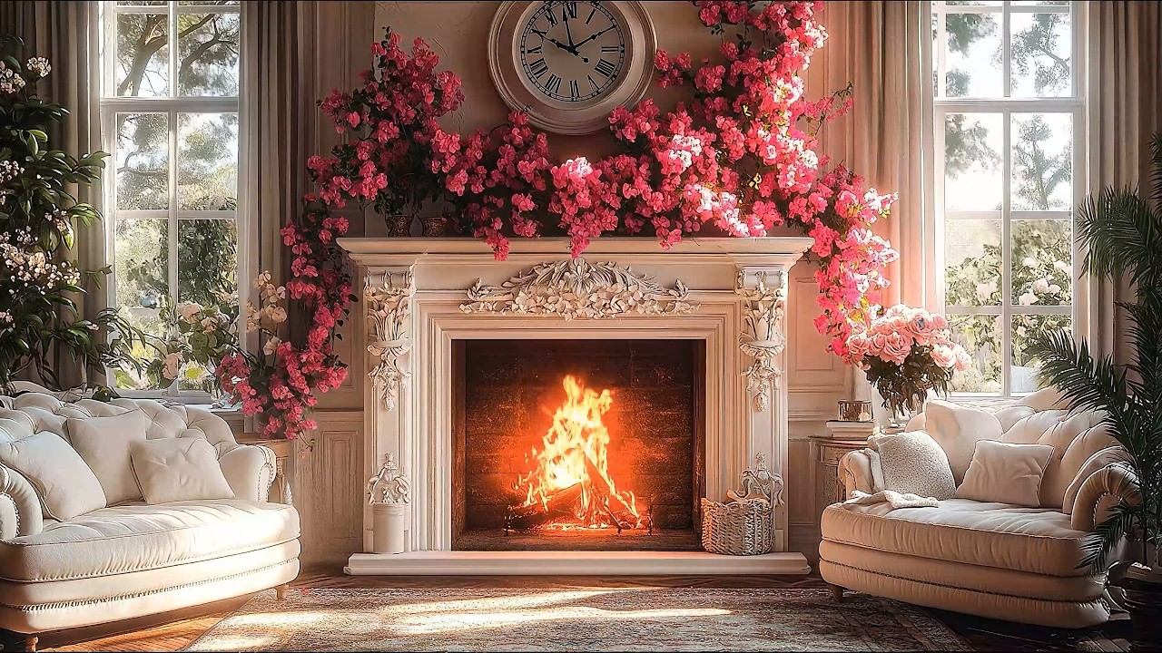 Cozy Spring Fireplace Piano 🌿 Warm Living Room Ambience for Study, Focus & Calm Moments