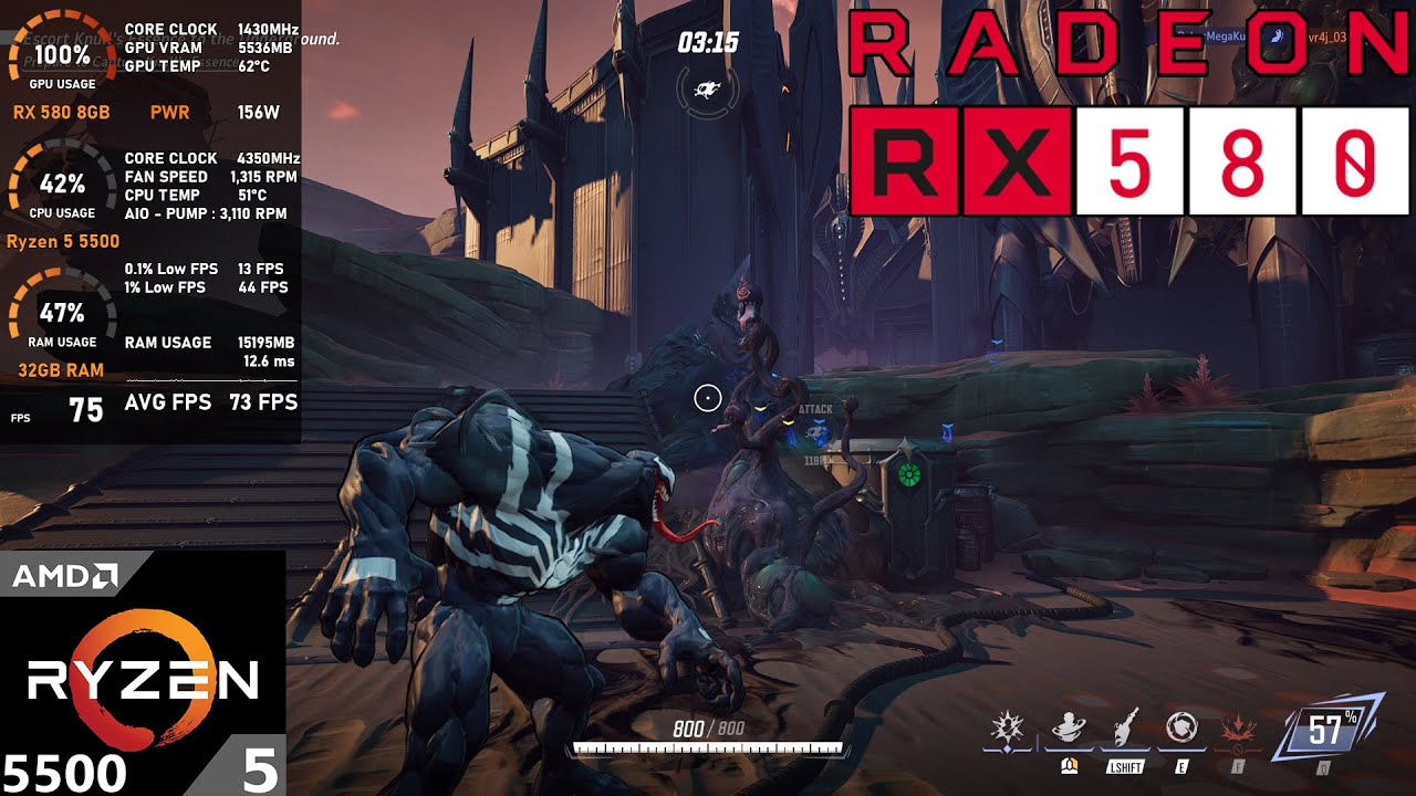 RX 580 8GB + Ryzen 5 5500 : Marvel Rivals