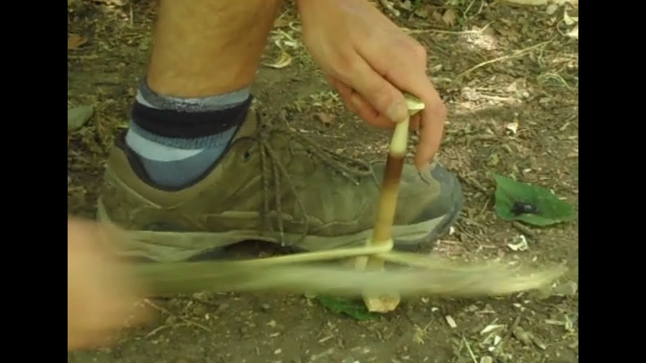 Feuer bohren / bowdrill mit Weidenschnur