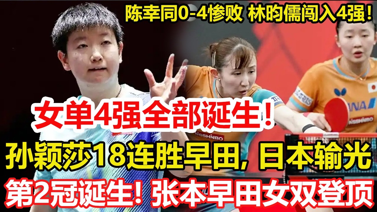 WTT新加坡大滿貫：女單4強誕生！孫穎莎18連勝早田，日本全軍覆沒。國乒第4位主力出局！陳幸同慘敗。第二冠誕生！張本美和 早田希娜決賽轟登頂。#乒乓球 #tabletennis #桌球