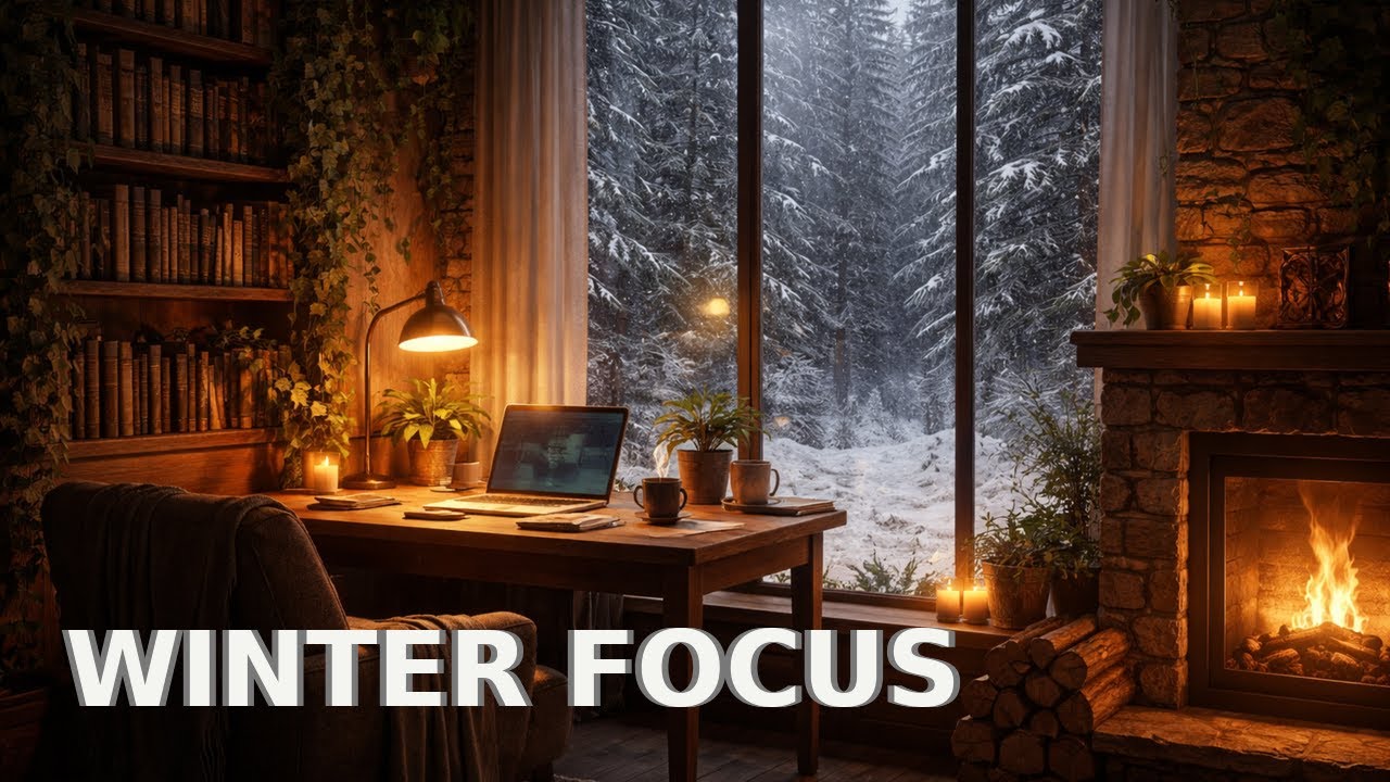 cozy lofi beats to study ❄️ | snowy night, fireplace vibes